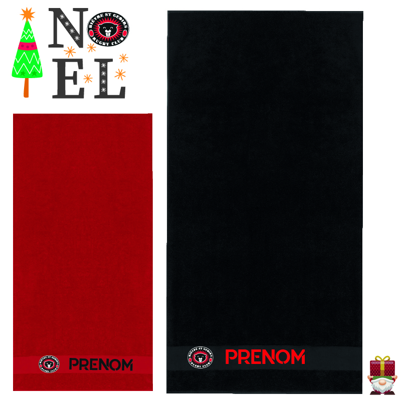 BIEVRE RUGBY - K113 - serviette de bain -min K113 - BIEVRE RUGBY - Serviette de bain - noir ou rouge – Image 1