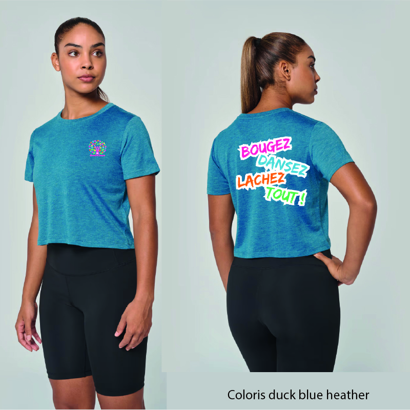 O COEUR DES EMOTIONS - PA4022 - CROP TOP TRIBLEND femme - DUCK BLUE HEATHER O CŒUR DES EMOTIONS - PA4022 - CROP TOP TRIBLEND - noir, blanc, corail, duck blue heather – Image 1