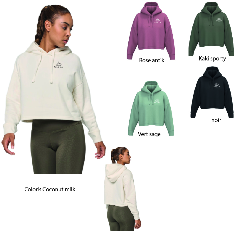 NAVYA - PA396 - Sweat CROP à capuche femme NAVYA - PA396 - Sweat CROP à capuche - noir, rose anthique, kaki sporty, coconut milk, vert sage – Image 1